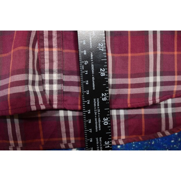 Burberry Brit Shirt Mens Medium Burgundy Red Plaid Casual Long Sleeve Button Up - Picture 7 of 8
